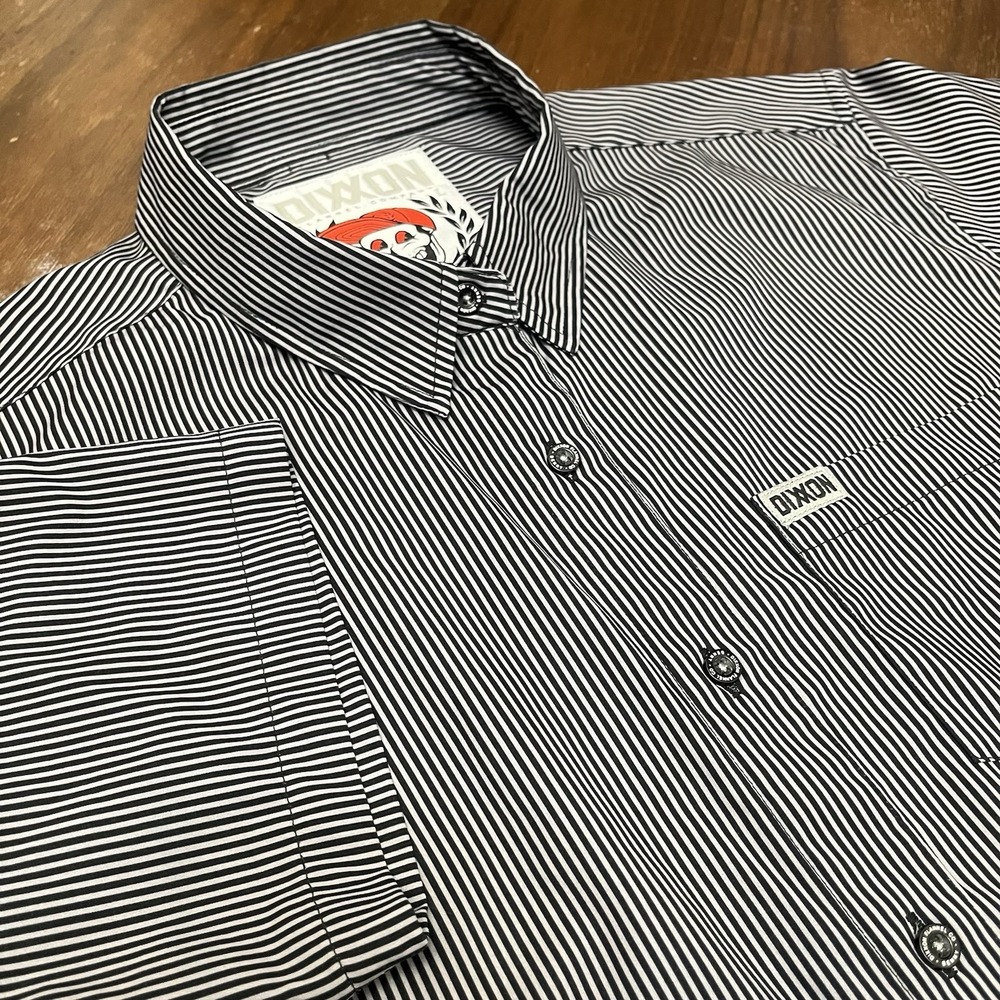 Dixxon Flannel Shirt Mens Large Black White The Benny Triple Stripe Button Up